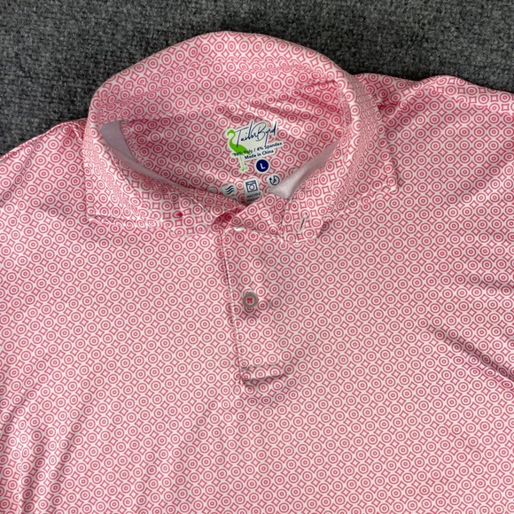 Tailor Byrd Golf Polo Large Pink Quick Dry Moisture Wicking Geometric Print Mens - Picture 1 of 8